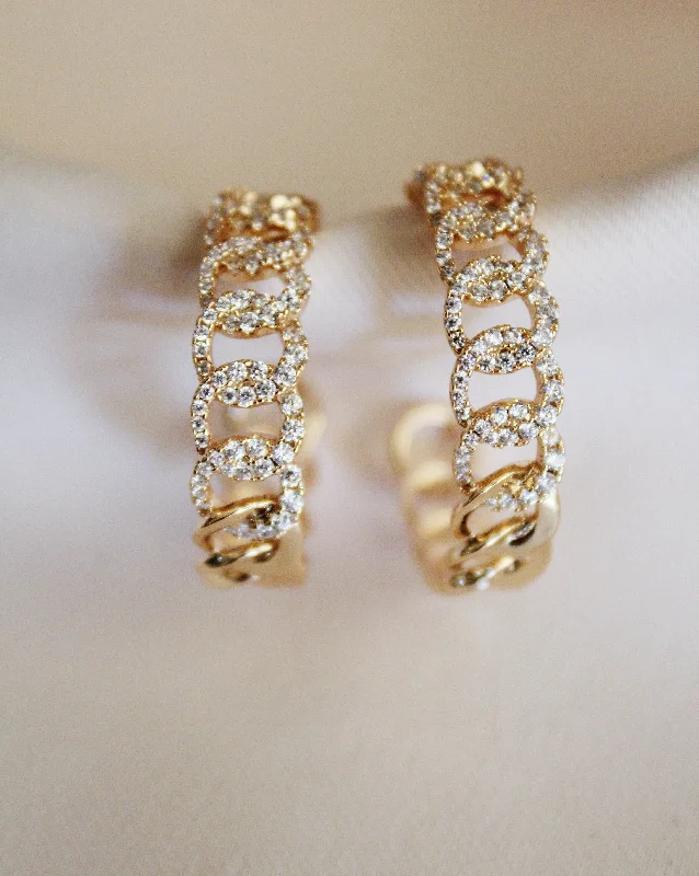 women's geometric earrings-Bel Air Pave Chain Hoops