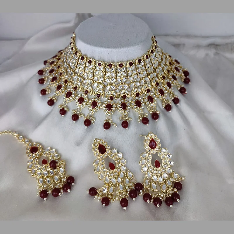 women’s pearl drop necklaces-Lucentarts Jewellery Gold Plated Kundan Stone Necklace Set