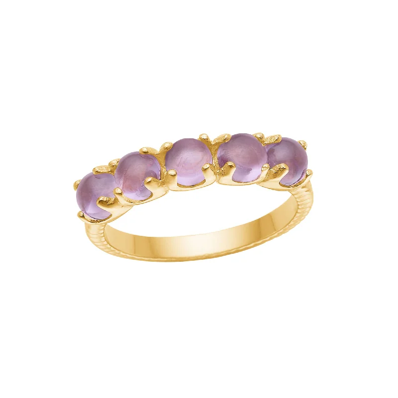 women’s trendy rings-Olalla 18K Gold Plated Ring w. 5 Amethyst