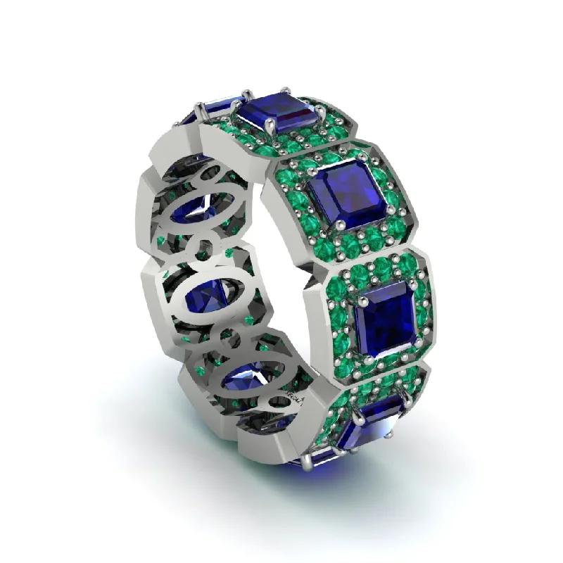 women's luxury engagement rings-Emerald-Cut Sapphire Eternity Wedding Ring - Fatima No. 30