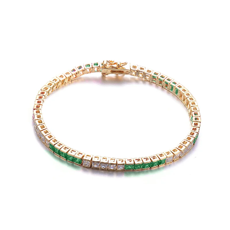 women's emerald bracelets-Sterling Silver Cubic Zirconia 14K Gold Plated Tennis Bracelet