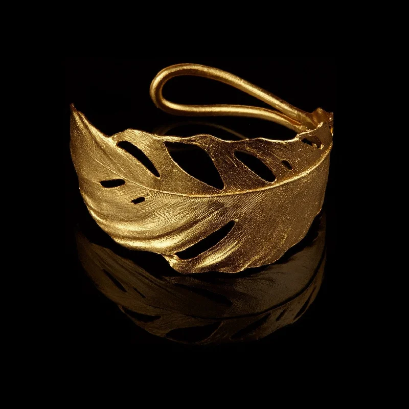 women's evil eye bracelets-Feather Cuff Gold