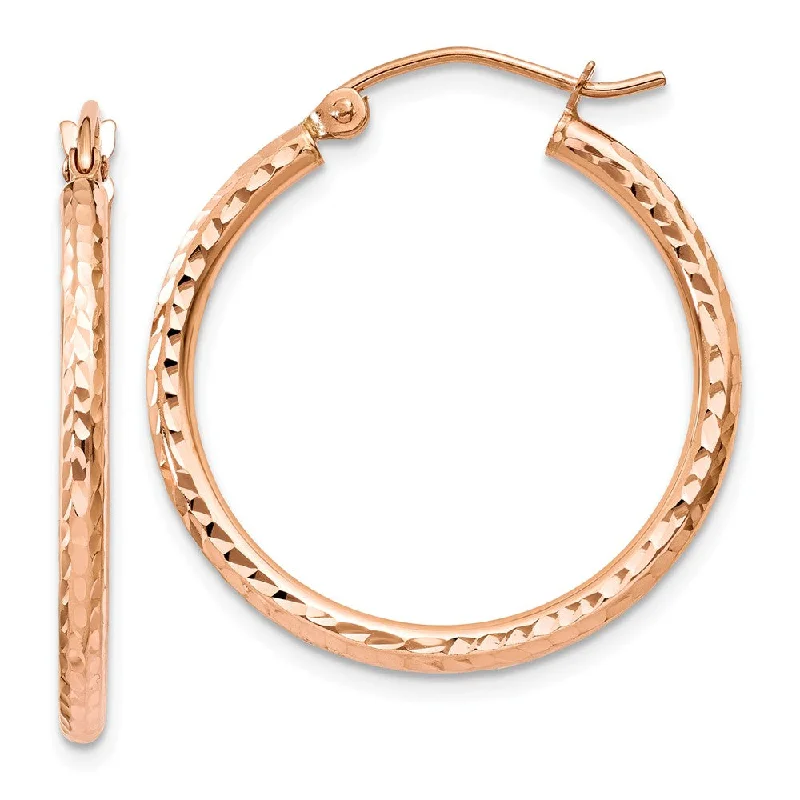 women's geometric earrings-2mm, 14k Rose Gold Diamond-cut Hoops, 25mm (1 Inch)