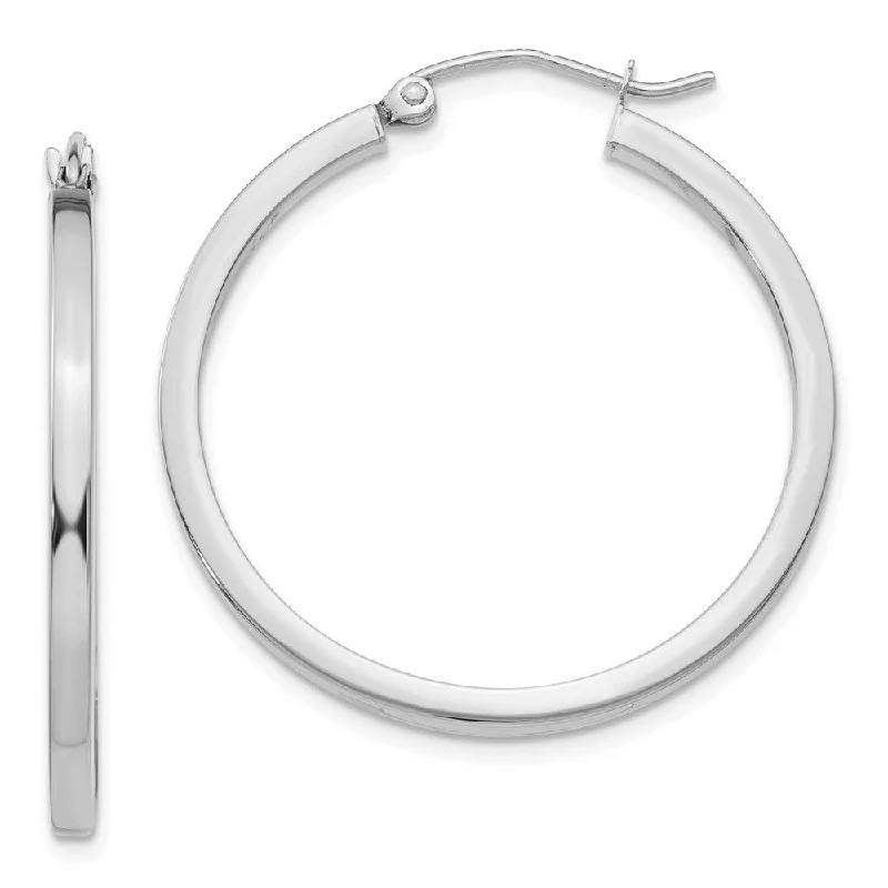 women's clip-on earrings-2mm, 14k White Gold, Polished Square Tube Hoops, 30mm (1 1/8 Inch)