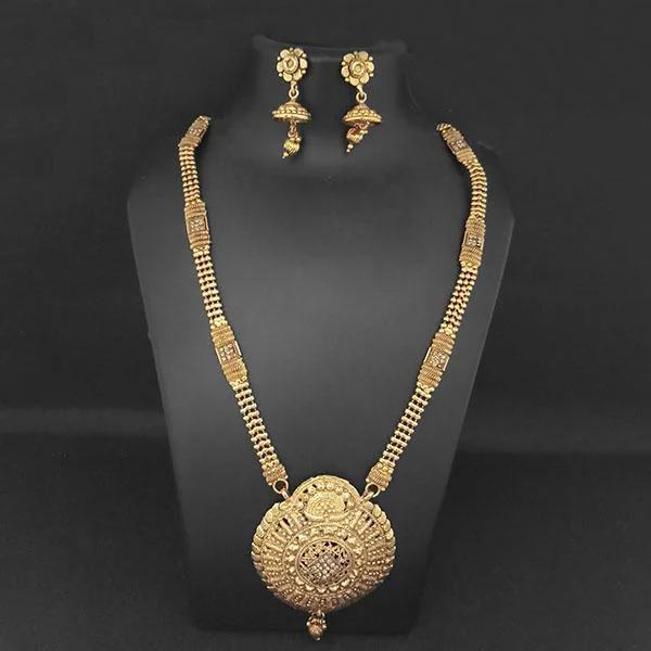 women’s dainty gold necklaces-Kriaa Gold Plated Brown Austrian Stone Necklace Set - 1109857A