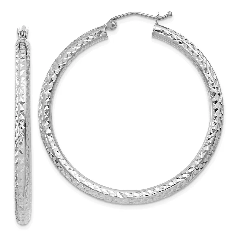 women's handmade earrings-3mm, 14k White Gold Diamond-cut Hoops, 40mm (1 1/2 Inch)