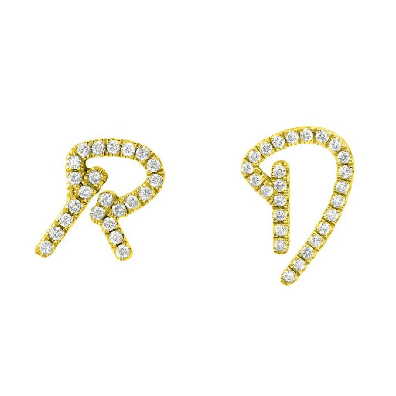 women's double hoop earrings-Custom Signature Initial Earring With Diamonds