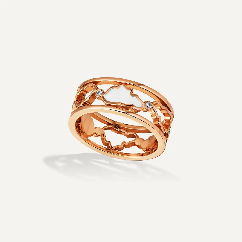 women’s ring with multiple stones-Allusia Love Enamel Band 18K Rosegold Ring w. Diamonds