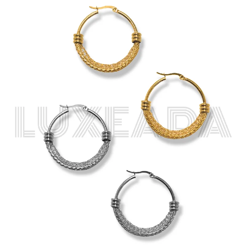 women's long earrings-Half Mesh Hoops