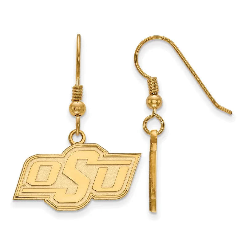 women's silver earrings-14k Gold Plated Silver Oklahoma State University Dangle Earring