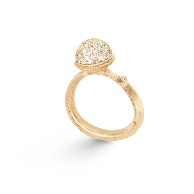 women’s luxury diamond rings-Medium Lotus Pavé 18K Gold Ring w. Diamonds