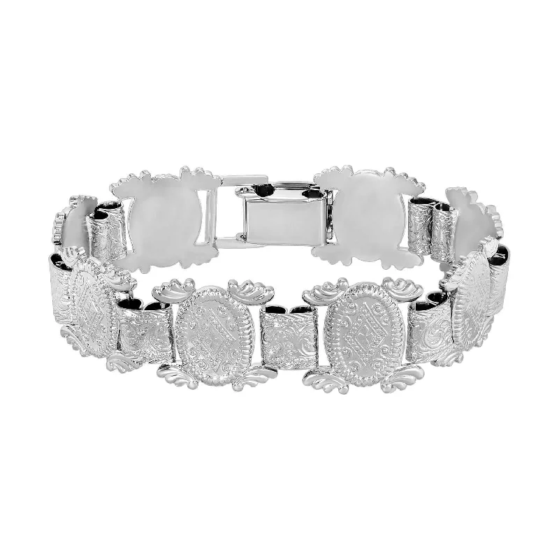 women's cuff bracelets-2028 Jewelry Silver Deco Etched Clasp Bracelet