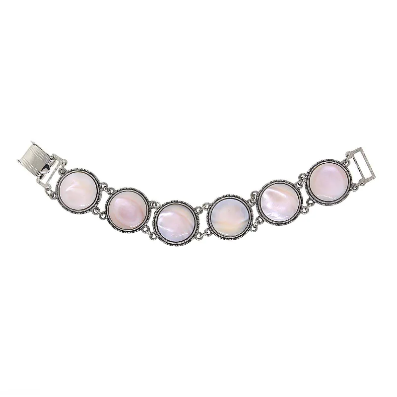 women's cuff bracelets-1928 Jewelry Round Pink Mother Of Pearl Clasp Bracelet