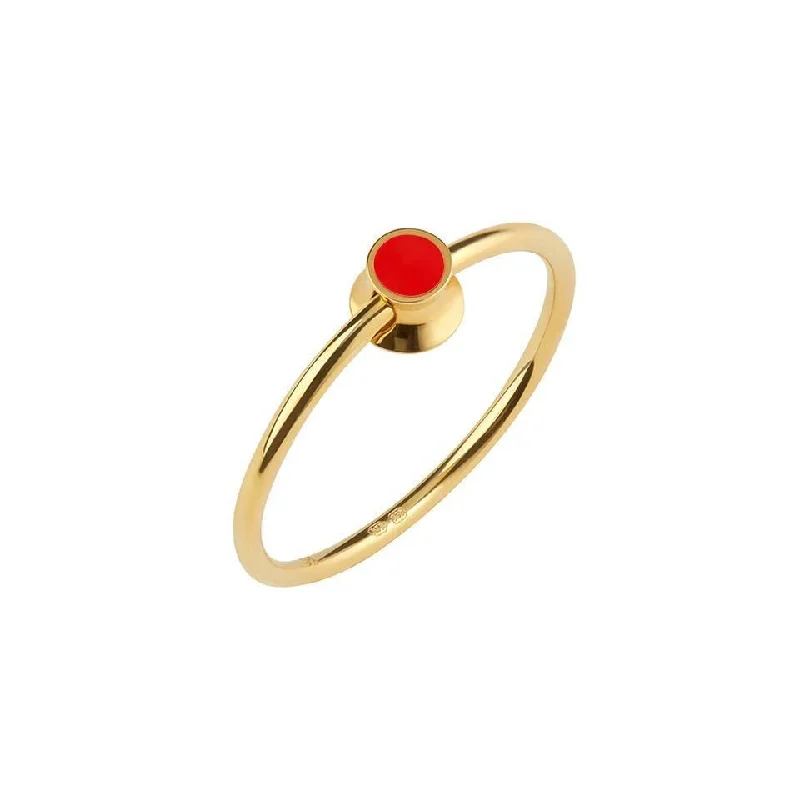 women’s anniversary rings-Orbit Infinity Red Dot Gold Plated Ring