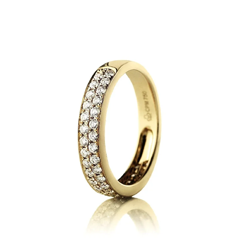 women’s engraved rings-One Double Row Parallel 18K Gold, Rosegold or Whitegold Ring w. Diamonds