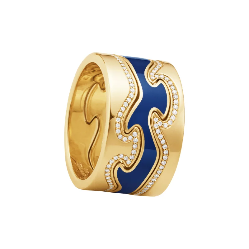 women’s luxury diamond rings-Fusion 18K Gold Ring w. Blue HyCeram & Diamonds