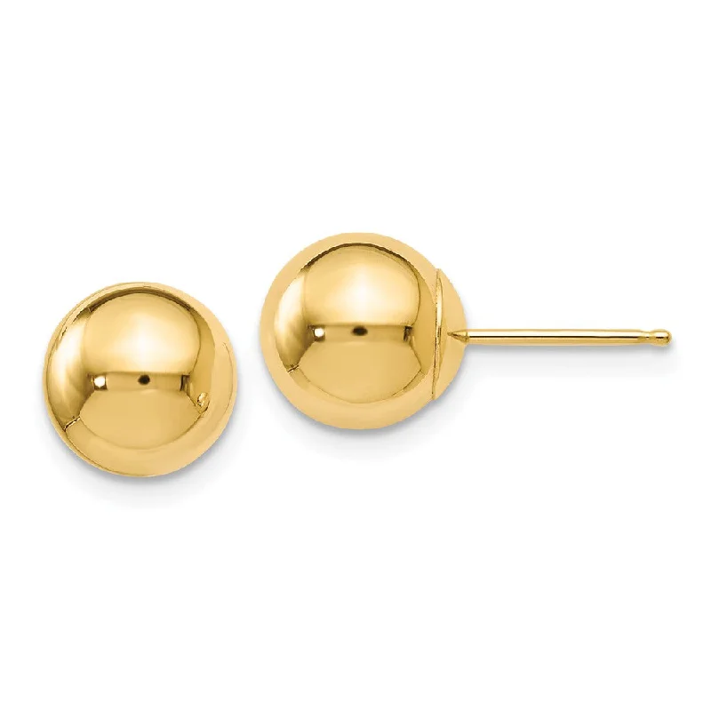 women's big earrings-8mm (5/16 Inch) 14k Yellow Gold Polished Ball Friction Back Studs