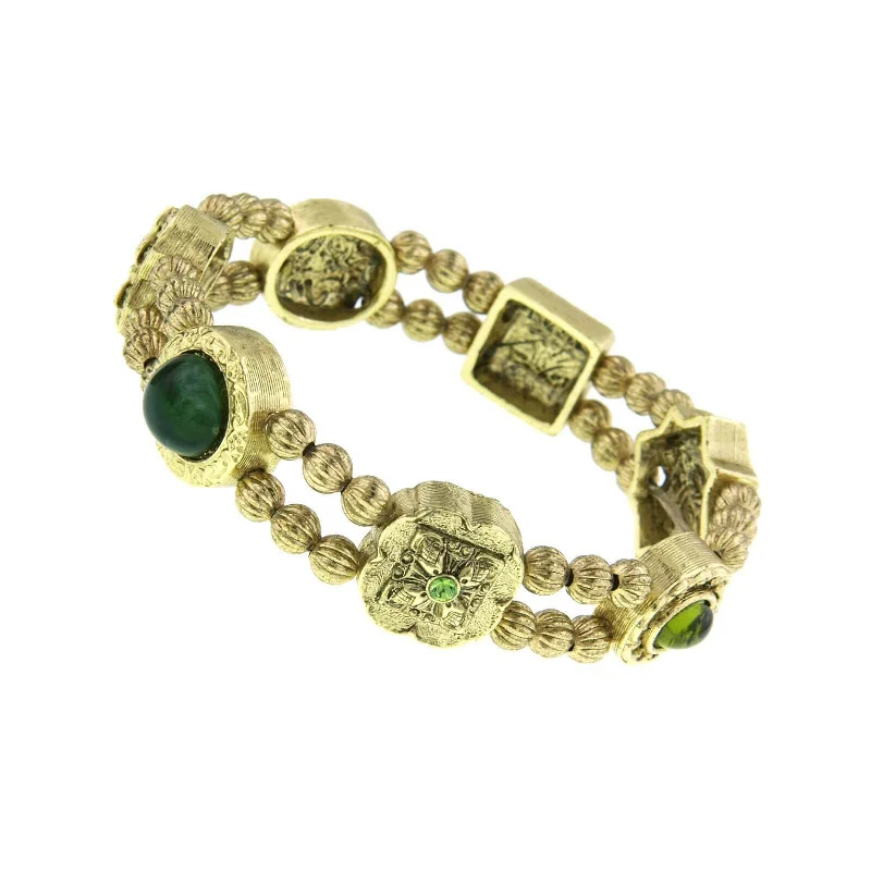 women's matching couple bracelets-1928 Jewelry Jade Gemstone Olivine & Peridot Stone Charm Stretch Bracelet