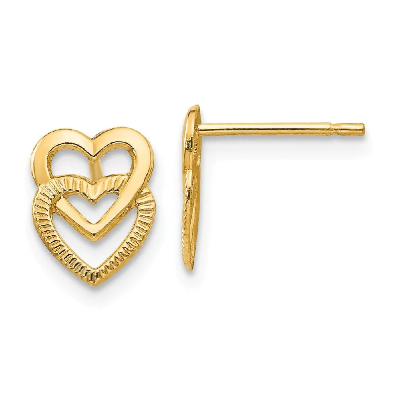 women's unique earrings-Small Stacked Open Hearts Post Earring in 14k Yellow Gold