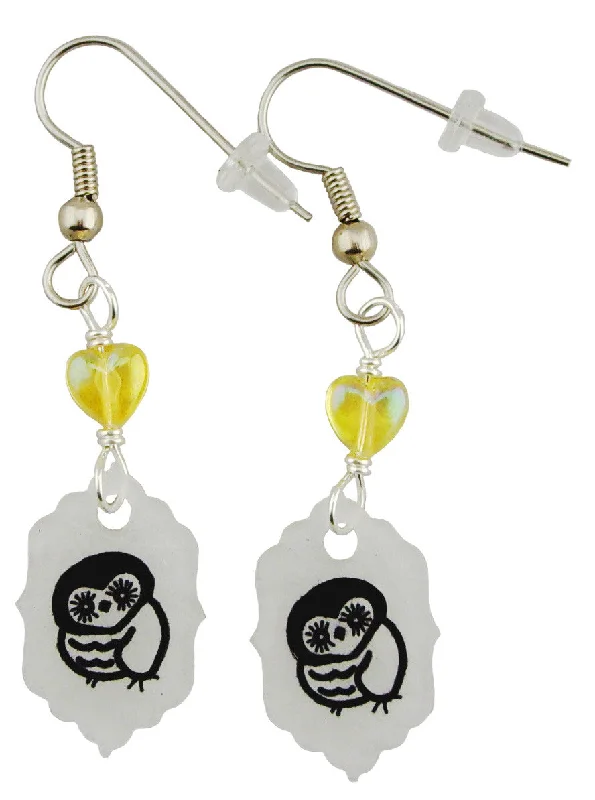 women's white gold earrings-House Owl, Honorable