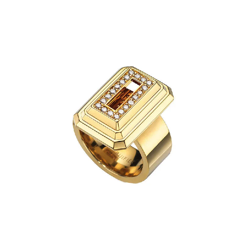 women’s minimalist rings-ICON Pyramid 18K Gold Plated Ring w. Diamond