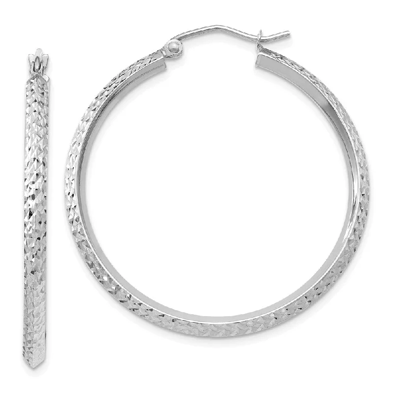 women's custom-made earrings-2.5mm, 14k White Gold Knife Edge Diamond Cut Hoops, 35mm (1 3/8 Inch)