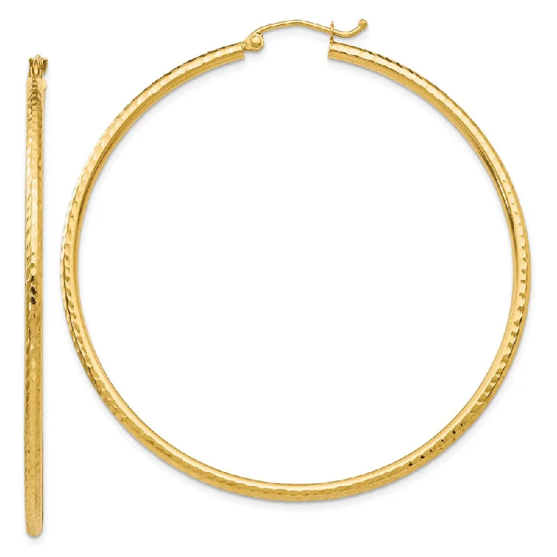 women's gold-plated earrings-2mm, 14k Yellow Gold Diamond-cut Hoops, 55mm (2 1/8 Inch)