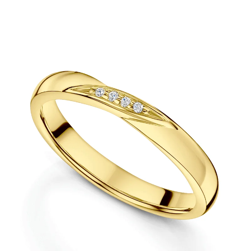 women's round cut engagement rings-18ct Yellow Gold Diamond Set Twist Shaped Wedding Ring