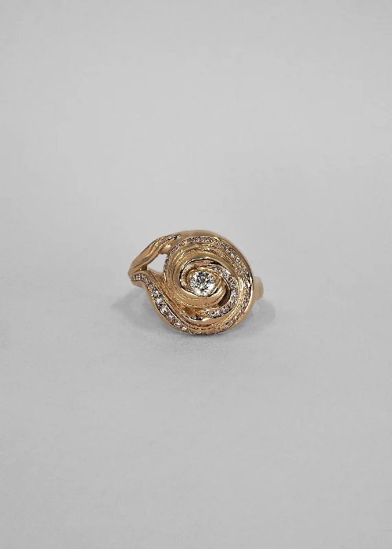 women’s birthstone rings-Cochlea Grande 14K Gold Ring w. Pavé & Center Diamonds