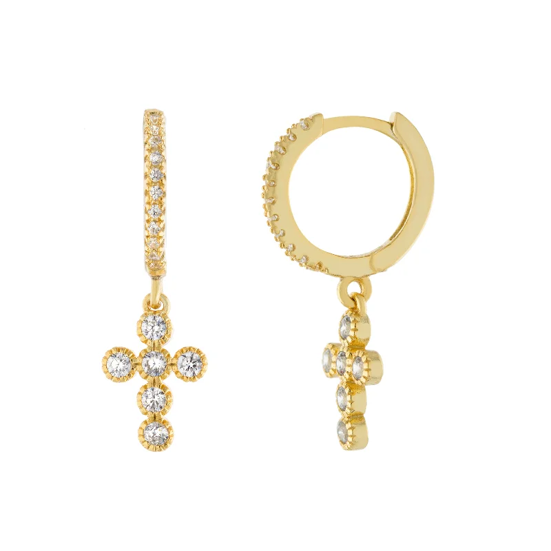 women's gold-plated earrings-Cross Huggies