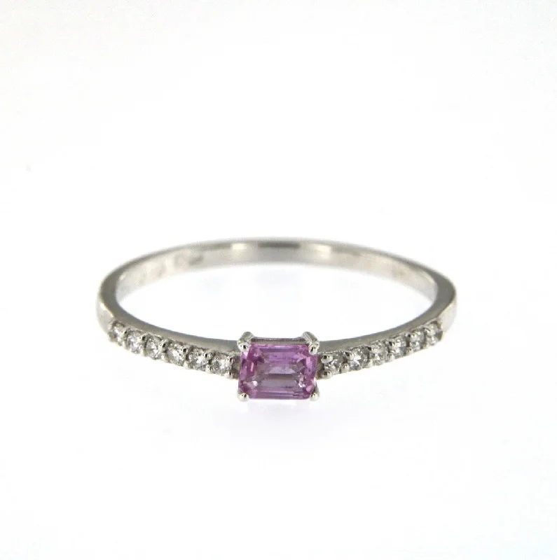 women’s simple gold rings-Candy 18K White Gold Ring w. Pink Sapphire & Diamonds