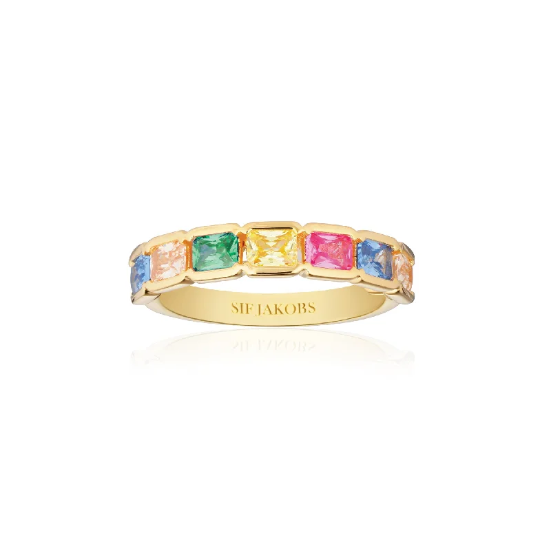 women’s white gold rings-Roccanova 18K Gold Plated Ring w. Mixed Colors Zirconias