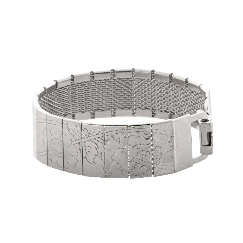 women's tennis bracelets-1928 Jewelry Silver Etched Floral Clasp Bracelet