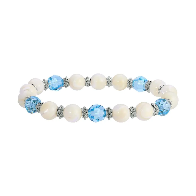 women's initial bracelets-1928 Jewelry Aquamarine Crystal Mother Of Pearl Stretch Bracelet