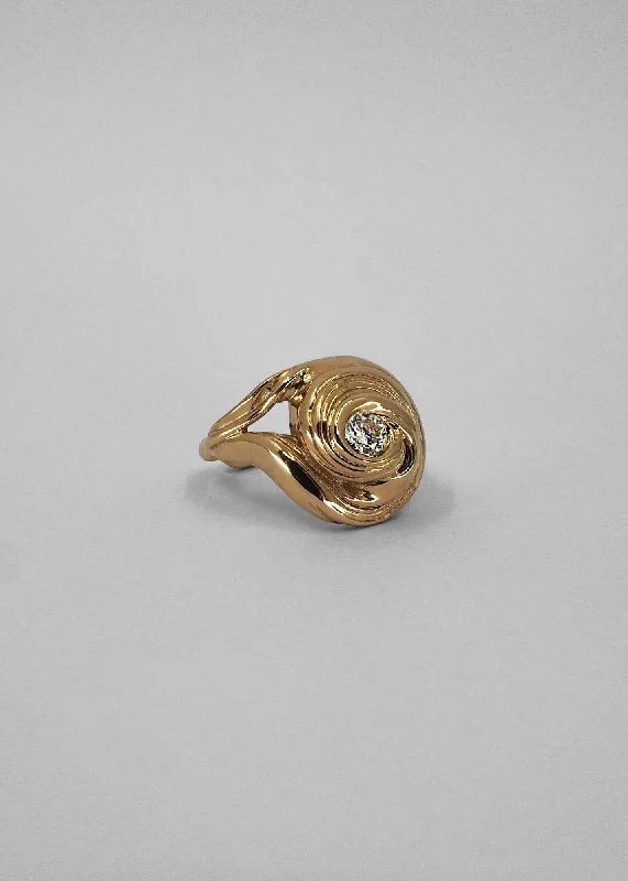 women’s promise rings-Cochlea Grande 14K Gold Ring w. Center Diamond