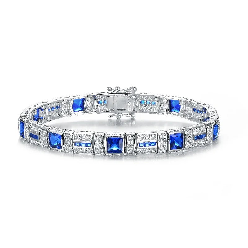 women's gemstone bracelets-Monfort Blue Cubic Zirconia Square Bracelet