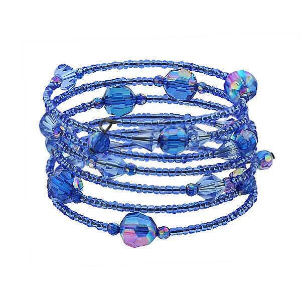 women's topaz bracelets-2028 Jewelry 5 Row Sapphire Blue AB Beaded Coil Bracelet