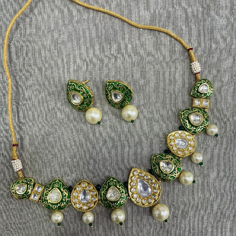 women’s long necklaces-Jyoti Arts Gold Plated Kundan Stone Necklace Set