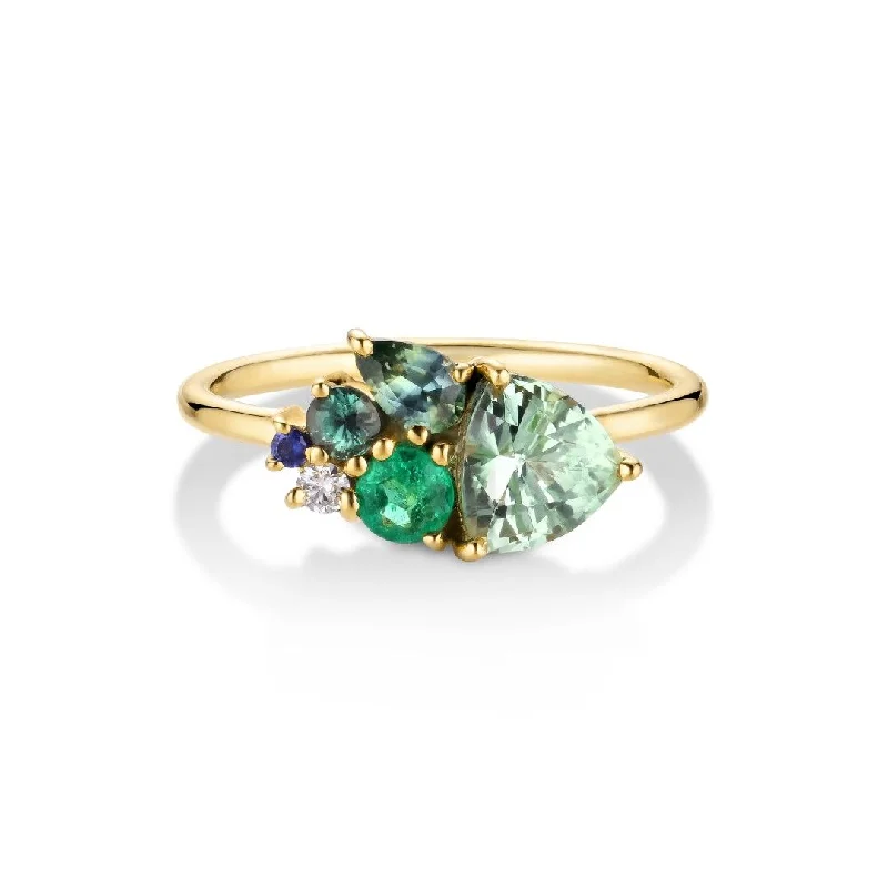 women’s luxury rings-Varnaya Vana 18K Gold Ring w. Tourmaline, Sapphires, Emerald & Diamond