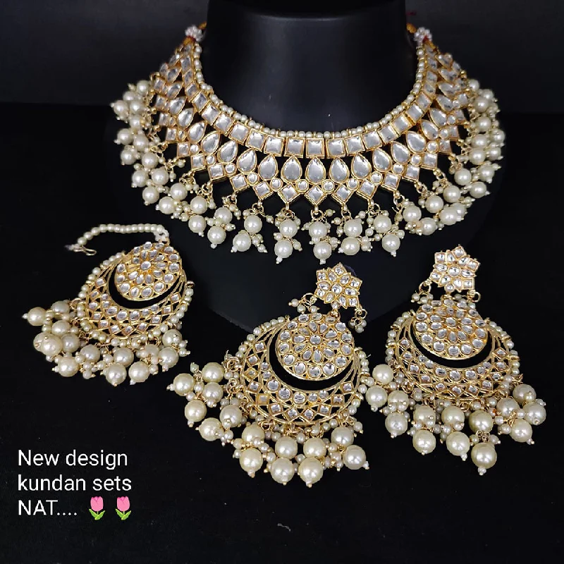 women’s diamond pendant necklaces-Lucentarts Jewellery Gold Plated Kundan Stone Necklace Set