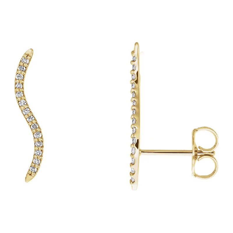 women's diamond stud earrings-2.3 x 19mm 14k Yellow Gold 1/6 CTW (G-H, I1) Diamond Wavy Ear Climbers