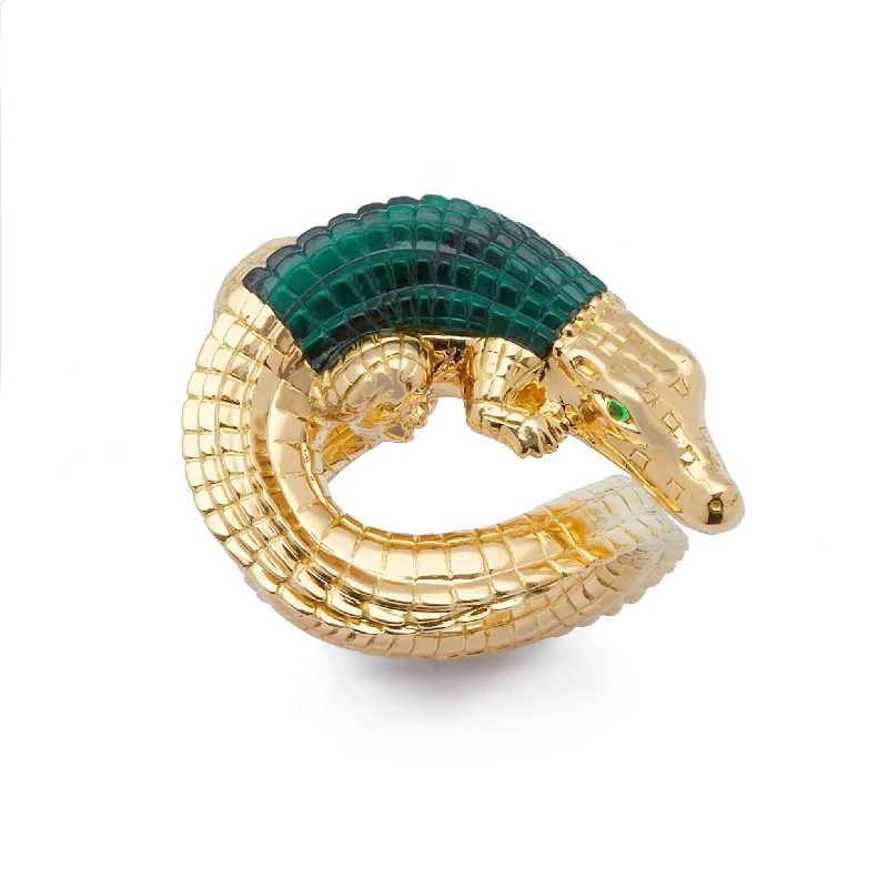 women’s antique rings-Alligator Twist 18K Gold Ring w. Malachite