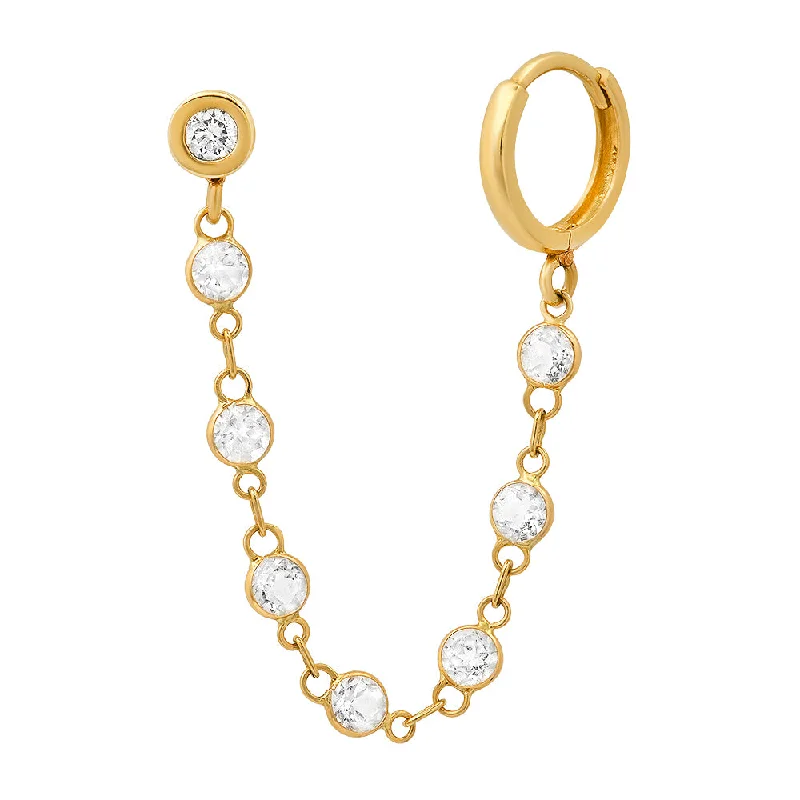 women's peridot earrings-Diamond hoop bezeled chain drop earring