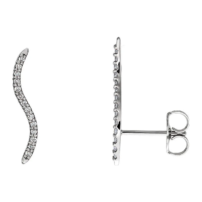 women's halo earrings-2.3 x 19mm 14k White Gold 1/6 CTW (G-H, I1) Diamond Wavy Ear Climbers