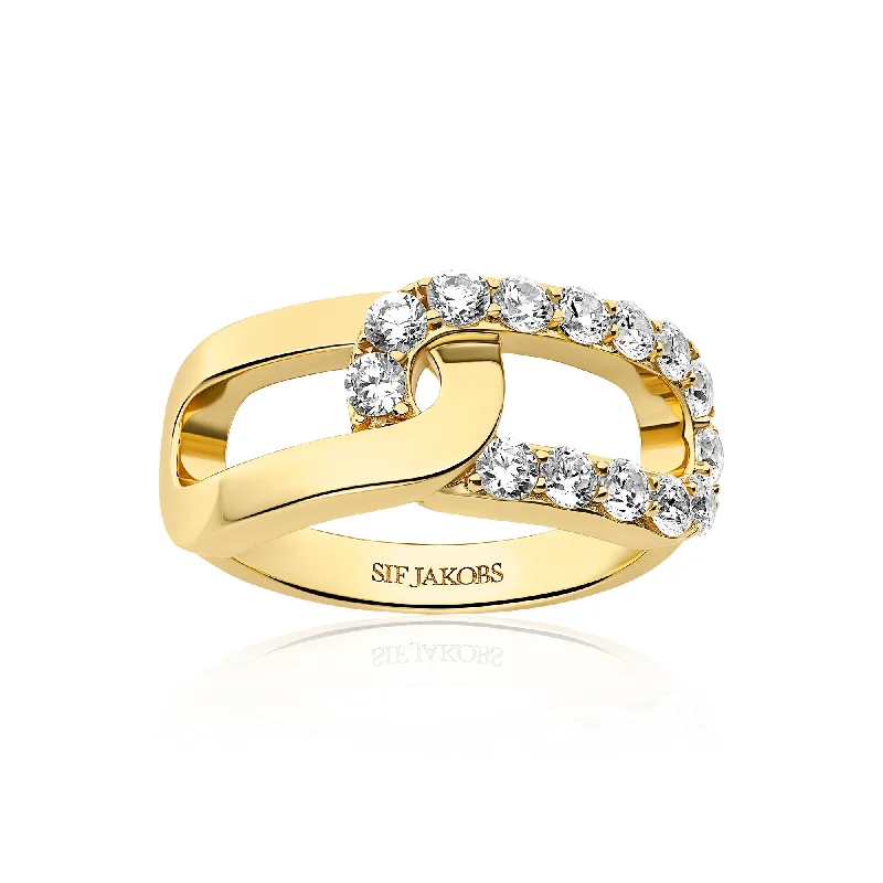 women’s solitaire rings-Capizzi Due Gold Plated Ring w. Zirconia