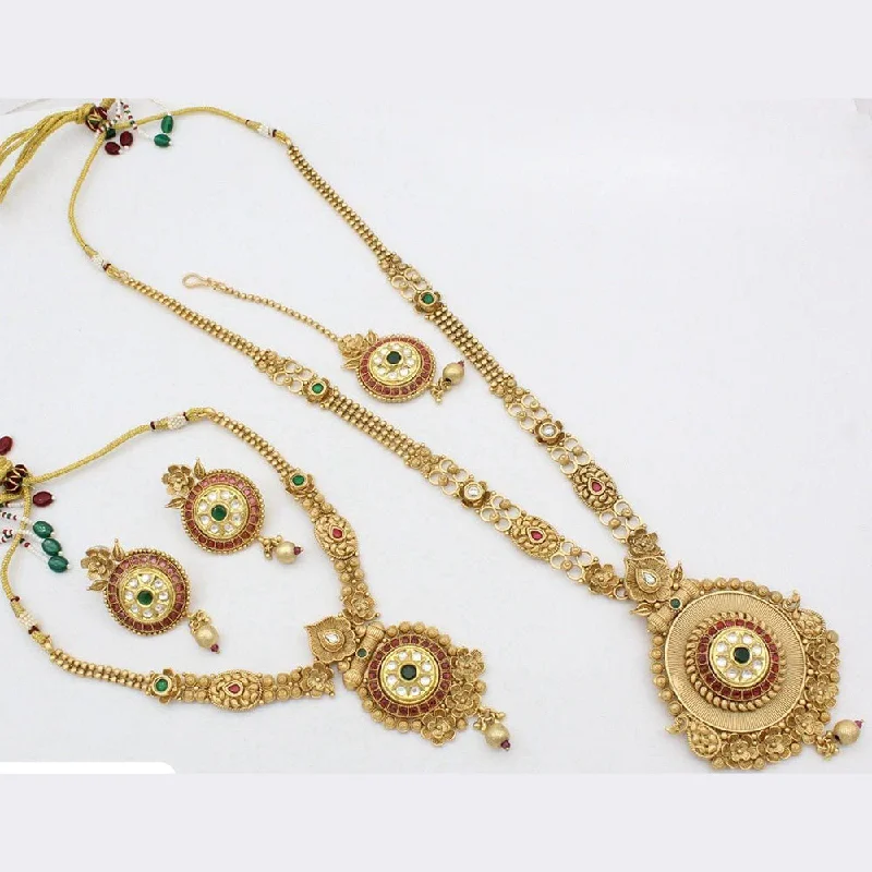 women’s statement necklaces-Manisha Jewellery Gold Plated Pota Stone Double Necklace Set