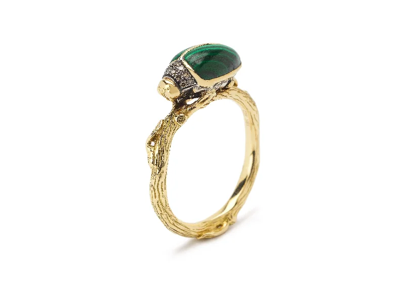 women’s heirloom rings-Malachite Scarab 18K Gold & Silver Ring