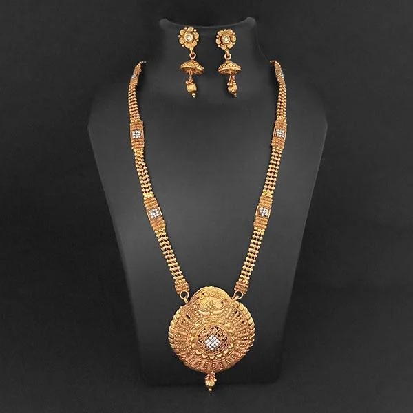 women’s gemstone drop necklaces-Kriaa Gold Plated White Austrian Stone Necklace Set - 1109857B