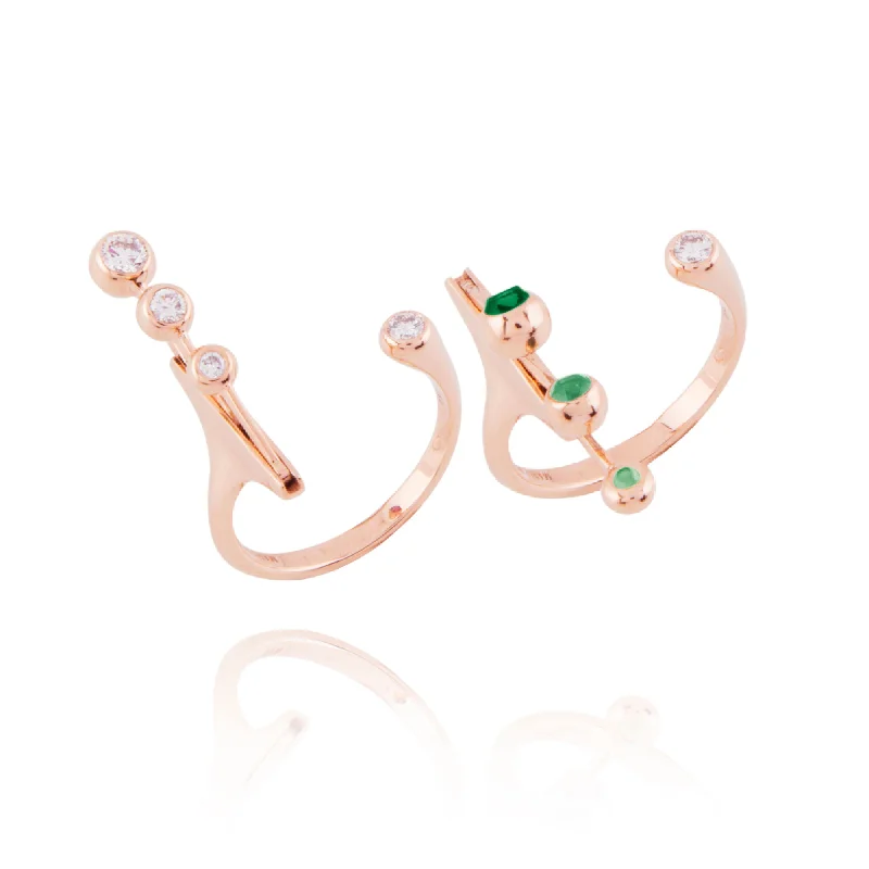 women’s geometric rings-Dancing Open 18K Rosegold Ring w. Emeralds & Diamonds