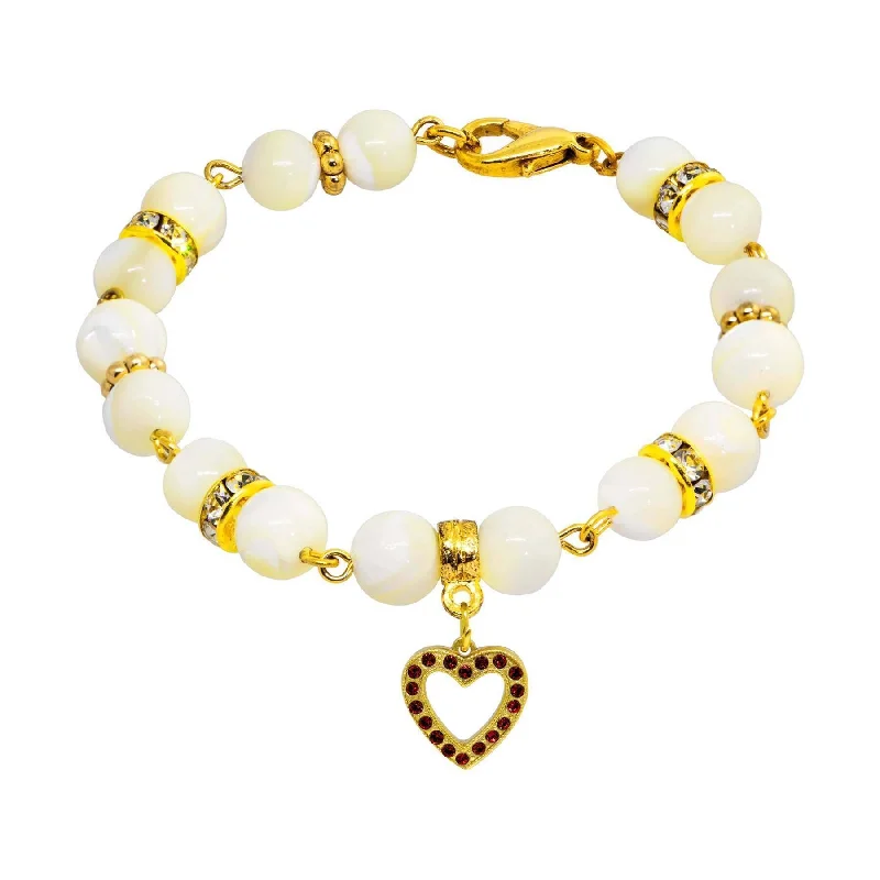 women's glass bead bracelets-1928 Jewelry Mother of Pearl Crystal Birthstone Heart Charm Bracelet